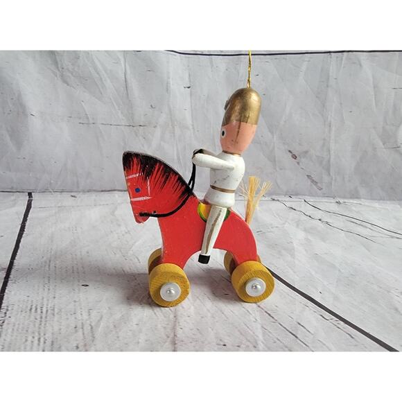 Vintage Wooden toy Solder Riding Rocking Horse Christmas Ornament - Picture 4 of 6